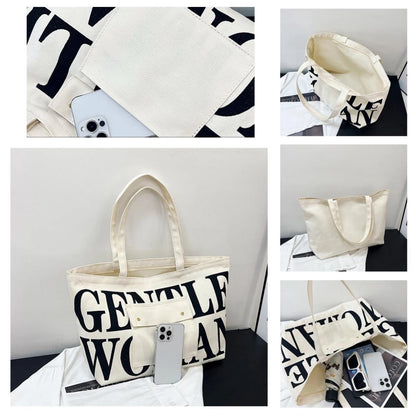 GW Large Capacity Letter Printed Canvas Tote Bag