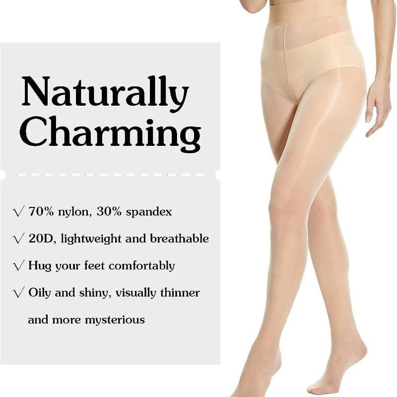 Sexy Sheer Pantyhose - Soft Shiny High Waist Tights, Anti-Snag & Tear-Resistant
