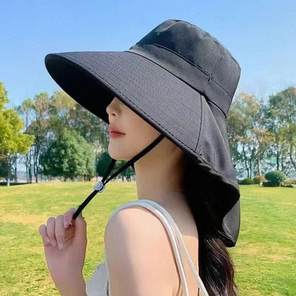 UV Protection Wide-Brim Sun Bucket Hat with Neck Flap