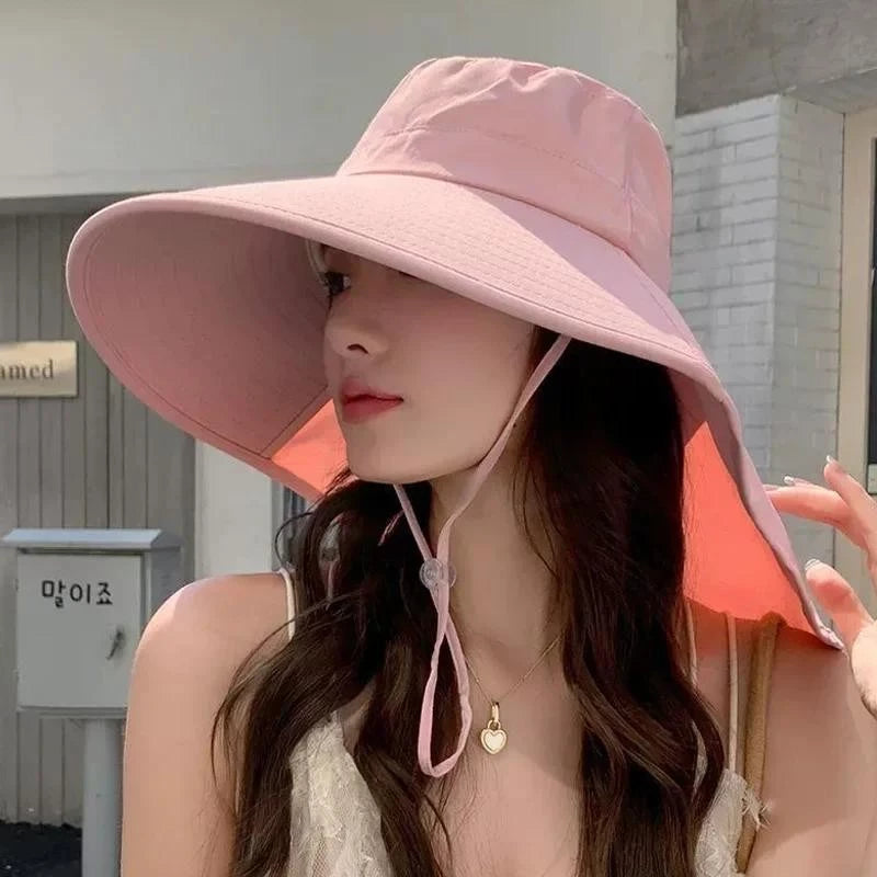 UV Protection Wide-Brim Sun Bucket Hat with Neck Flap