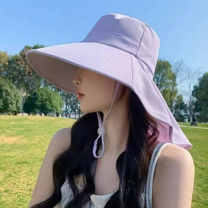 UV Protection Wide-Brim Sun Bucket Hat with Neck Flap