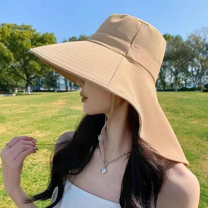 UV Protection Wide-Brim Sun Bucket Hat with Neck Flap