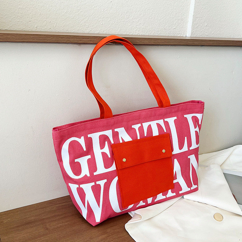 GW Large Capacity Letter Printed Canvas Tote Bag