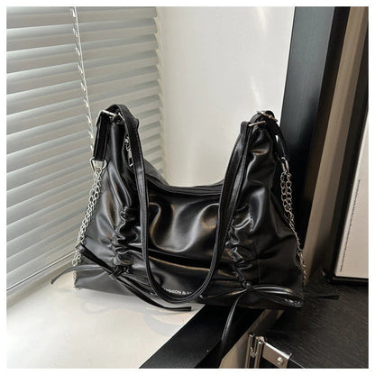 2-Way Soft Ruched Shoulder Bag with Chain Accent