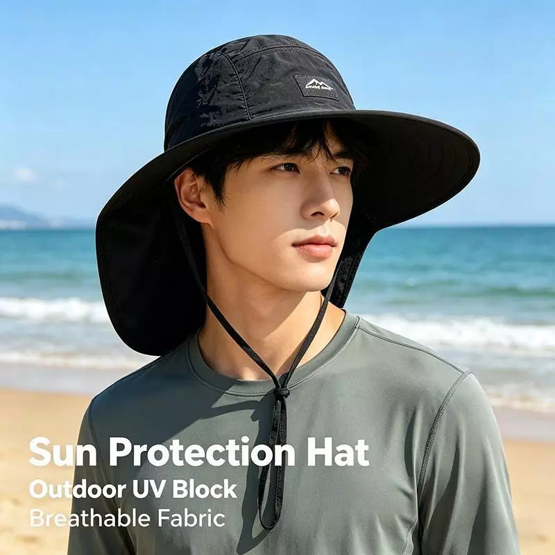 Polyester Wide Brim Sun Hat with Neck Flap