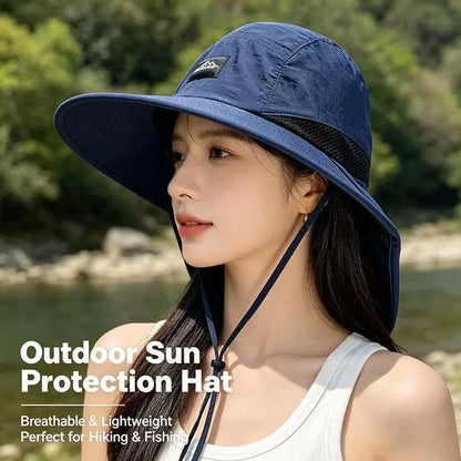 Polyester Wide Brim Sun Hat with Neck Flap