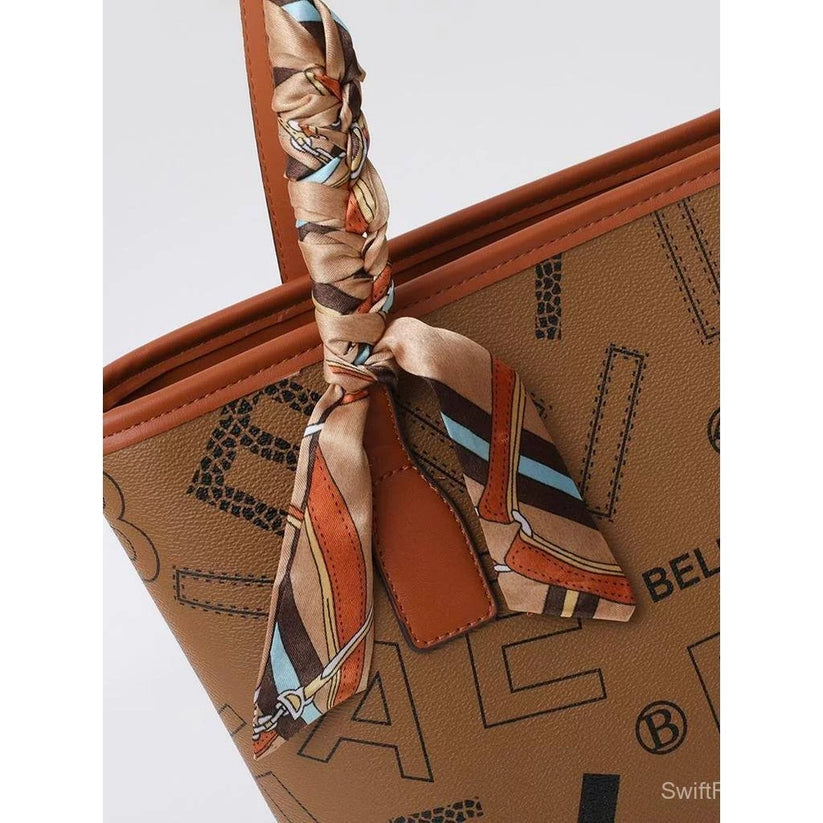 Premier High-End Leather Silk Scarf Tote Bag