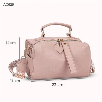 Everyday Soft Leather 2-Way Crossbody Bag with Pattern Strap