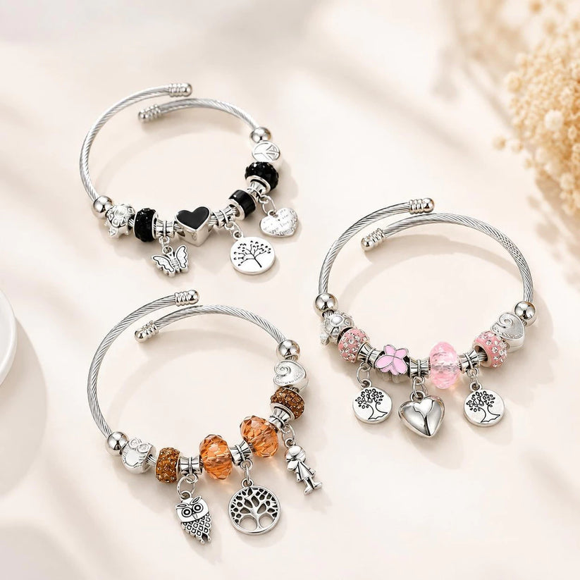 Pandora Inspired Silver & Gold Plated Charm Bracelet