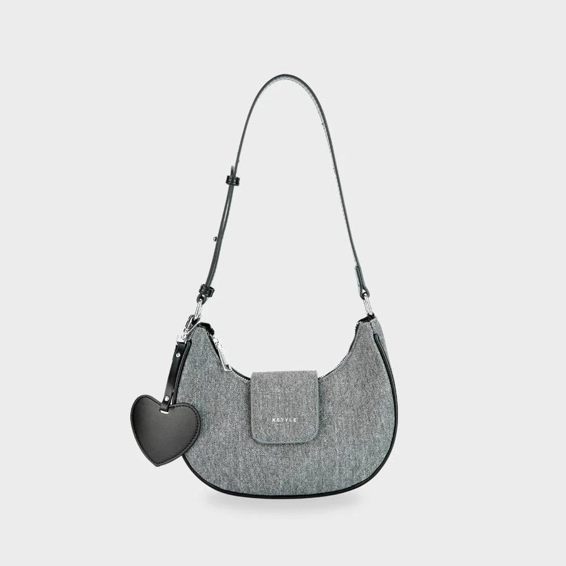 Denim Heart Charm Shoulder Bag