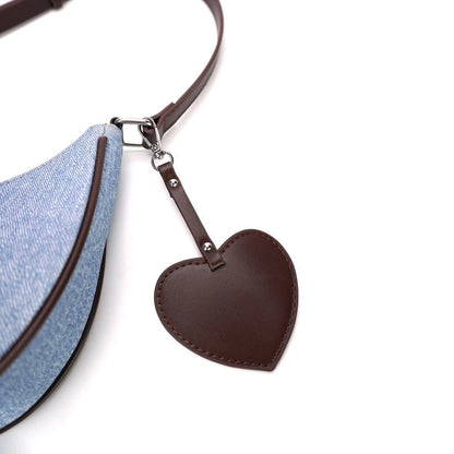 Denim Heart Charm Shoulder Bag