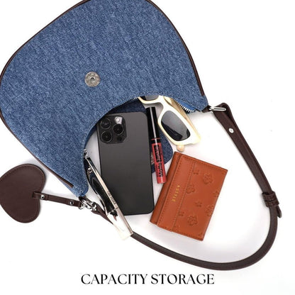 Denim Heart Charm Shoulder Bag