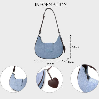 Denim Heart Charm Shoulder Bag