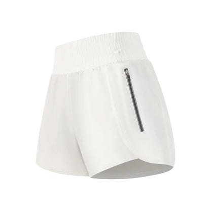High-Waisted Sports Shorts with Zipper Pocket