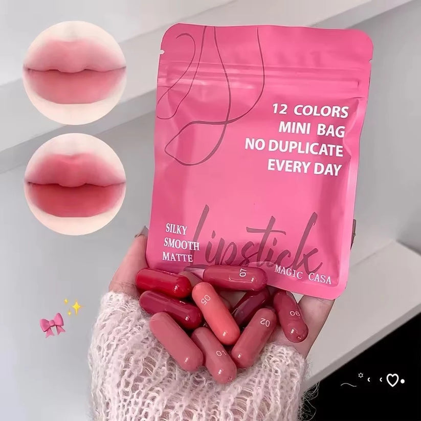 12Pcs Mini Matte Capsule Lipstick Set