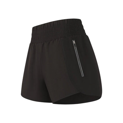 High-Waisted Sports Shorts with Zipper Pocket