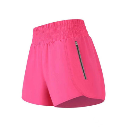 High-Waisted Sports Shorts with Zipper Pocket