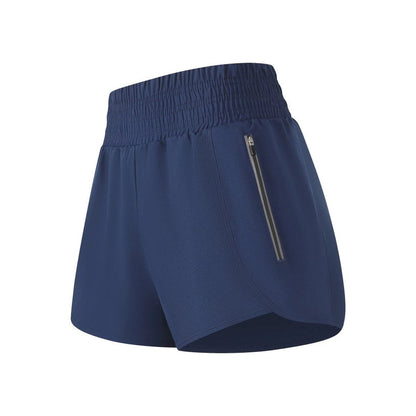 High-Waisted Sports Shorts with Zipper Pocket