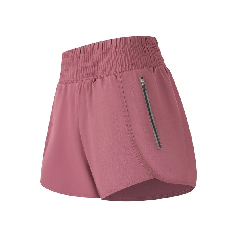 High-Waisted Sports Shorts with Zipper Pocket