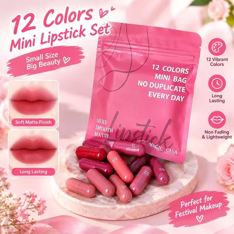 12Pcs Mini Matte Capsule Lipstick Set