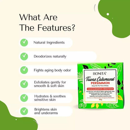 BONITA Himalayan Salt, Sunflower Niacinamide & Tawas Calamansi Persimmon Soap Bar 80g