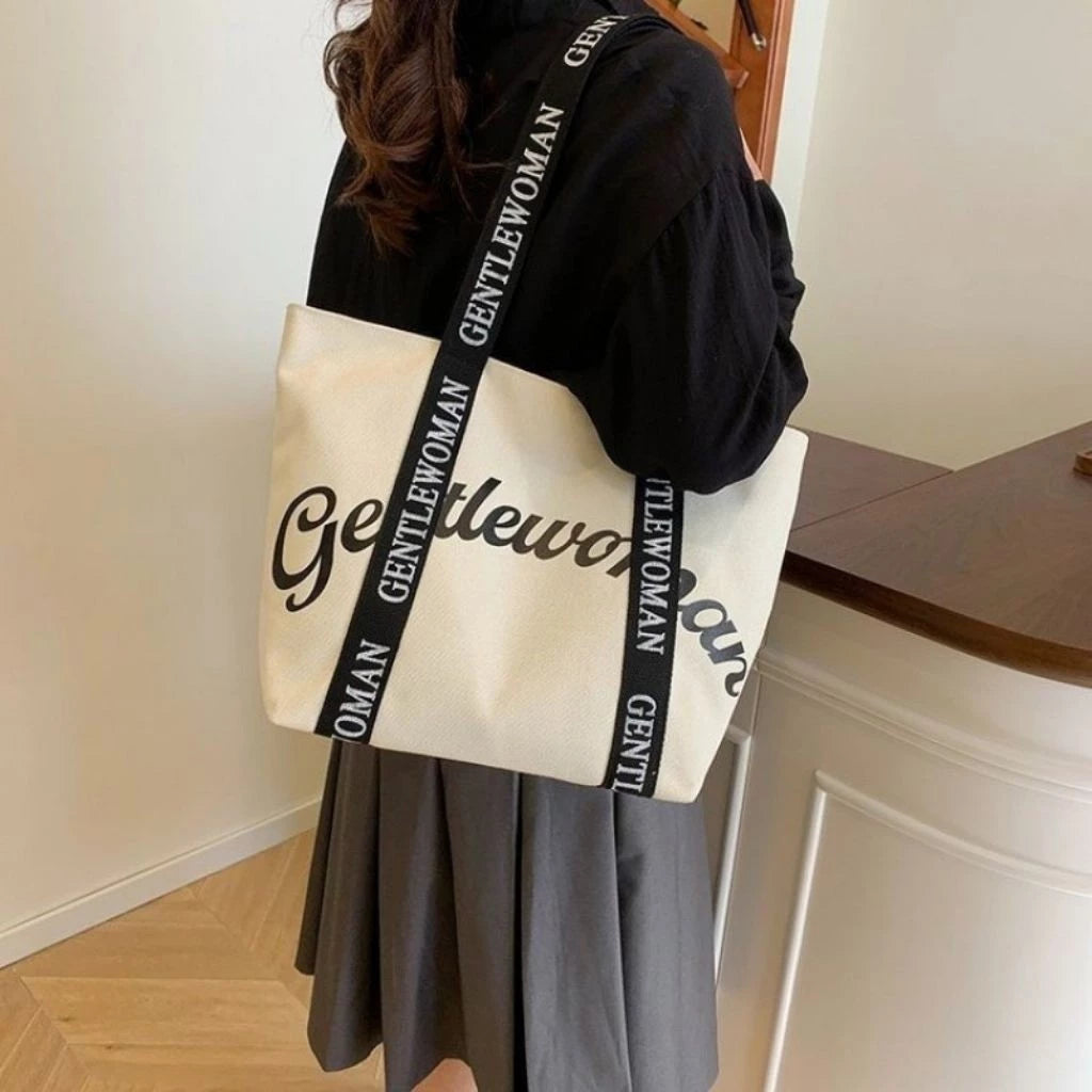 GW Letter Printed Canvas Tote Bag