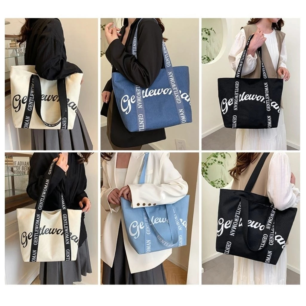 GW Letter Printed Canvas Tote Bag