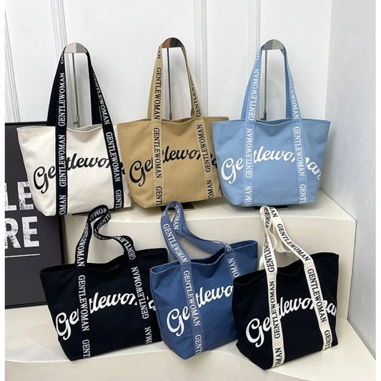 GW Letter Printed Canvas Tote Bag