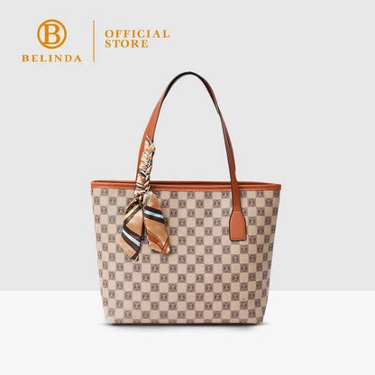 Premier High-End Leather Silk Scarf Tote Bag