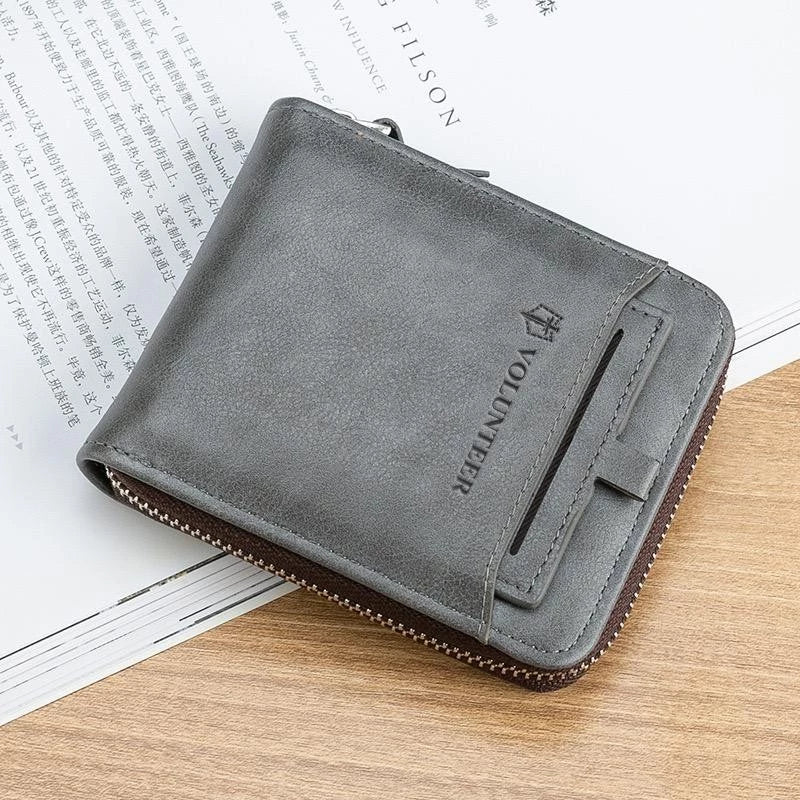 Men's Leather Bifold Zipper Around Wallet