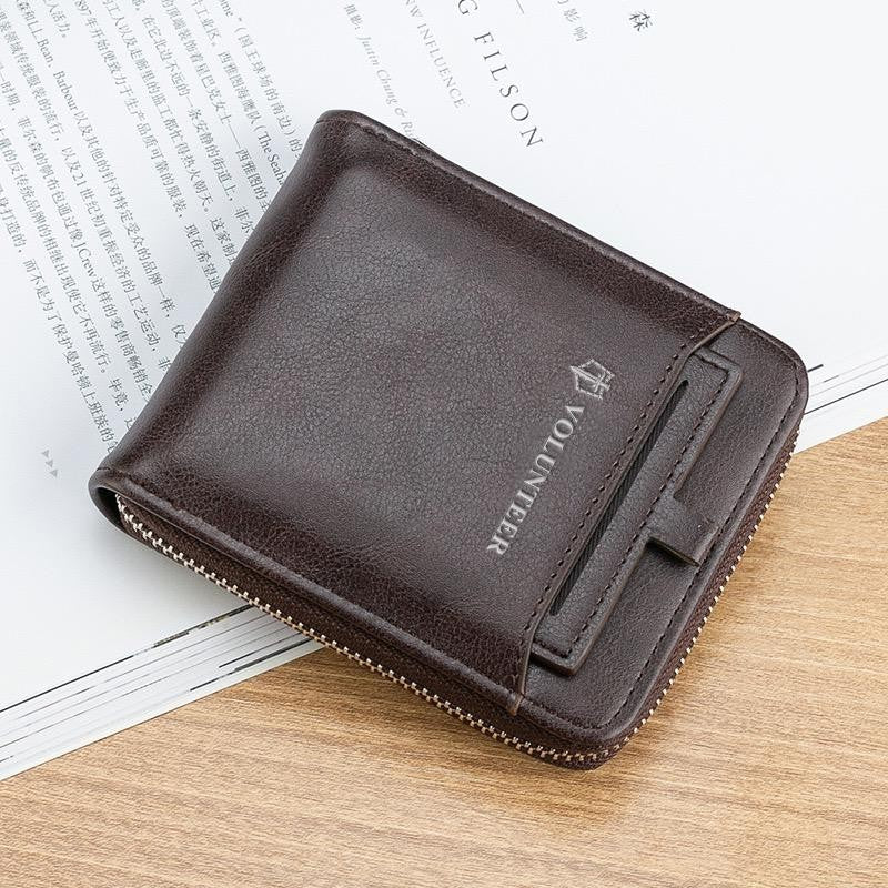 Men's Leather Bifold Zipper Around Wallet