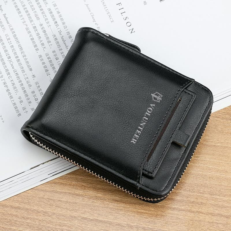 Men's Leather Bifold Zipper Around Wallet