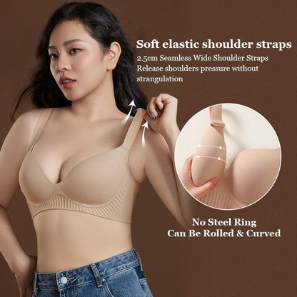 Plus Size Wireless Push Up Bra 3D Anti-Gravity Seamless Padded Gathering & Anti-sagging
