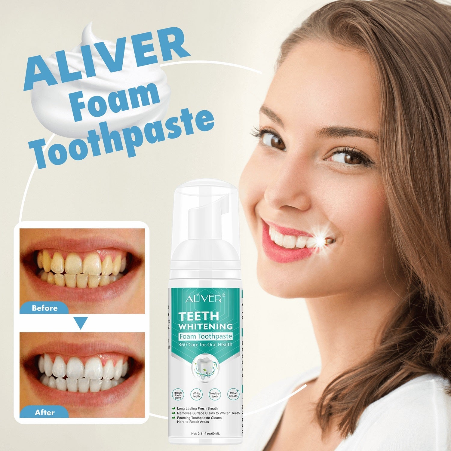 ALIVER TEETH WHITENING FOAM TOOTHPASTE – Age of Beauty Ph